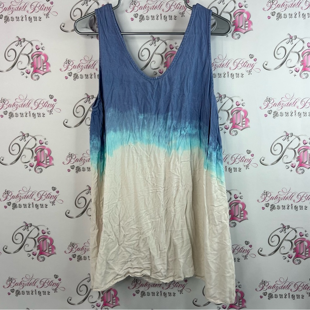 Tank top tie dye tank denim look style Blue and White Ombre Sleeveless Top